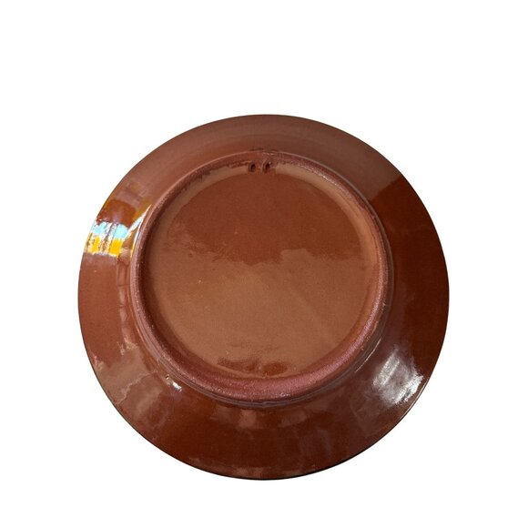 Handcrafted Romanian Redware Ceramic Plate 12" Intricate Green & Brown Pattern - Picture 3 of 5